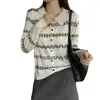 Cárdigan de Punto Jacquard Estilo Retro Coreano Otoño 2026 para Mujer Cuello de Muñeca de Encaje Manga Larga Holgado Adelgazante Top Versátil