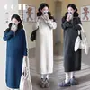 Moda Gestante Outono Inverno Simples Nova Moda Engrossado Casual Tamanho Grande Vestido Suéter Gola Lapela Saia Gestante Elegante para Mães