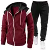 Novo conjunto de moletom casual esportivo com zíper e calça color block masculino para comércio exterior transfronteiriço