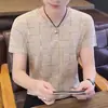 Camisetas de Verano para Hombre de Manga Corta, Tendencia Nueva, Seda Helada, Camisetas de Manga Corta para Hombre, Tendencia de Verano, Tacto Helado, Delgadas, Cuello Redondo