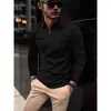 Camisa Polo Cómoda de Waffle de Manga Larga Talla Grande para Hombre Estilo Europeo y Americano Verano Hombre Delgado Color Sólido Manga Larga