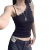 Camisola de Tirante de Hombro Inclinado Negro para Chica Americana Sexy Verano Diseño Nicho Slim Corta con Hombros Descubiertos para Uso Exterior