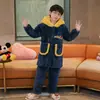 Conjunto de pijama infantil inverno meninos fleece de coral espessado quente acolchoado de três camadas Roupa de casa masculina de comprimento médio