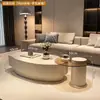 Mesa de centro de madera maciza color nogal, estilo francés minimalista moderno de lujo ligero, para uso en sala de estar, estilo wabi-sabi minimalista de alta gama color crema