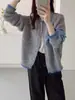 Suéter cárdigan de punto para mujer con cuello redondo, estilo retro coreano de color contrastante, nuevo estilo otoño e invierno 2026, suave y juvenil, adecuado para usar en capas, top de punto