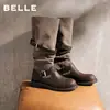 Versátil nueva colección otoñal de moda 2026: botas de tacón grueso y plataforma con doble hebilla, botas de montar estilo Western, botas de mujer de moda