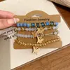Conjunto de Sete Peças de Pulseira com Cordão de Couro e Contas de Acrílico, Pulseira Versátil da Moda para o Dia a Dia com Design Único, Joia Feminina de Nicho