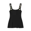 Ropa Nueva de Otoño Europea y Americana para Mujer, Simple sin Mangas Elástica Falda Corta con Dobladillo Colgante Top de Tirantes