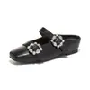 Medias Pantuflas Cuadradas Estilo Francés con Pedrería para Mujer, Moda Nueva Primavera 2026 Zapatos Elegantes sin Cordones de Punta Cuadrada