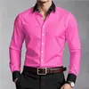 Camisa de negocios casual, de color liso, con diseño estampado, manga larga y estilo europeo y americano, con cuello y tejido resistente a las arrugas
