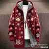 Elementos Navideños Transfronterizos a Todo Color Cardigan con Cremallera Holgado con Capucha para Hombre Ropa de Algodón DIY por Imagen