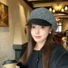 Gorra octogonal de retazos estilo retro para otoño e invierno para mujer, versión coreana, cálida, moderna, versátil y a la moda, tipo boina