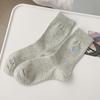 Medias de longitud media medias medias apiladas doble calcetines calcetines para mujer costura Rakou algodón desodorante calcetines de algodón bordados sin costuras amor primavera y otoño