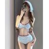 Traje de Baño Bikini Vacaciones Tailandia Nuevo Sexy para Mujer Verano Acero Push-Up Retro Rayado Pecho Pequeño Puro Deseo Conjunto de Tres Piezas