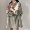 Chic coreano otoño estilo coreano juvenil girly botón en forma de corazón camisa holgada en verde, talla única, blanco, rosa