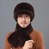 Chapéu de pele masculino inverno idosos rex pele de coelho engrossado quente tecido linha de pele de coelho para o inverno