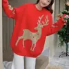 Nueva Colección de Punto Otoño e Invierno y Navidad de Amazon Suéter Europeo y Americano de Punto Cuello Redondo Punto de Navidad Reno Punto Rojo