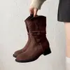 Botines Plisados para Mujer 2026 Tendencia Otoño Nuevo Estilo Maillard Retro Tacón Grueso Botas Vaqueras Occidentales