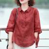 Camisa de Solapa Jacquard Nueva de Alta Gama para Mujer Estilo Occidental Vintage Camisa de Manga Media para Mujer Camisa Ajustada