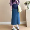 Traje para mujeres embarazadas 2024 otoño nuevo coreano temperamento suave holgado grueso lijado camisa Falda de mezclilla