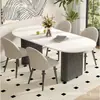Mesa de comedor de piedra sinterizada INS color crema para el hogar, mesa y sillas de comedor ovaladas de lujo ligero, modernas y minimalistas, mesa de comedor combinada para restaurante