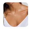 Collar transfronterizo europeo y americano simple geométrico retro en forma de Y diseño nicho nuevo colgante de circonita cadena clavicular de cuentas de arroz