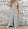 Procesamiento Personalización Suministro Exclusivo Transfronterizo Venta Caliente en Amazon Mono de Tirantes Pierna Ancha Europeo y Americano Pantalones Largos Casuales Sueltos para Mujer