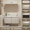 Mueble de baño pastoral color crema estilo francés con lavabo integrado de cerámica, diseño de montaje en pared, protección ambiental nivel E0, construcción perfecta multicapa de madera maciza
