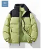 Chaqueta de algodón de moda para pareja con bloques de color de invierno transfronteriza, cuello alto, corte holgado, cálida, forrada de felpa y engrosada, adecuada tanto para hombres como para mujeres