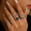 Conjunto de anillos de moda para mujer con un sencillo diseño de anillo de perla en forma de corazón y luna, joyería popular en línea