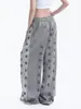 Pantalones casuales de estilo hip-hop americano con bloques de color y estampado de estrellas para hombres y mujeres, cintura elástica, pierna ancha, pantalones deportivos de calle para baile, modernos