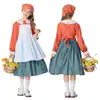 Traje de actuación de niña estilo pastoral europeo, vestido naranja de manga larga con falda de cuadros para actuación