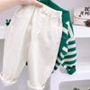 Novas Calças Casuais de Algodão Elástico Estilo Coreano para Meninos e Meninas, Calças Versáteis de Corte Reto para Bebês, Roupas de Outono para Crianças, Calças Longas Lisas para Crianças
