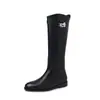 Botas de jinete con hebilla estilo blogger, elegantes y con estilo, piel de vaca completa, invierno 2026, tacón bajo grueso, punta redonda, botas largas de caña alta de cuero genuino para mujer, talla 41