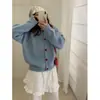 Cardigan de Tricô com Botão de Coração Novo Estilo Primavera e Outono 2026 Estilo Coreano Solto Macio e Elegante Casaco Suéter para Mulheres