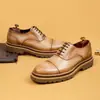 Zapatos Oxford de tres ojales para hombre, estilo británico, con bloques de color, suela gruesa, business casual, versátiles, piel genuina, zapatos de boda para novio