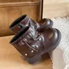 Invierno 2026 Nuevos Leggings de Felpa Cálidos de Moda con Remaches para Niñas, Botines Cortos Infantiles con Hebilla de Cuero