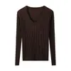 Suéter de lã 60 fios, blusa feminina de malha canelada para outono e inverno, versátil estilo francês, gola alta, justa, manga longa, base