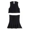 Roupas Femininas Europeias e Americanas Transfronteiriças AliExpress Venda Quente Moda Casual Tricô Vazado Sem Mangas Conjunto