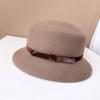 Elegante Cinturón Fino de Terciopelo Sombrero Hepburn para Mujer Otoño e Invierno Sombrero de Copa Cálido Sombrero de Fieltro de Lana Australiana Color Sólido Sombrero de Cubo Versátil de Moda