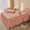 Saia de cama acolchoada 100% algodão Classe A, peça única, esconde a bainha inferior, modelo novo 2025, algodão puro, capa de cama acolchoada espessa, capa de cama à prova de poeira