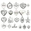 1 nuevo colgante de aleación de plata antigua con forma de corazón simulado y letra inglesa, colgante para accesorios de joyería DIY