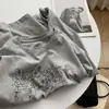 Camiseta de Manga Larga con Estampado de Diseño Pintado a Mano para Mujer Primavera 2026, Nueva Camisa Base Holgada Retro para Primavera y Otoño
