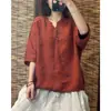 Blusa fina y transpirable de verano 2026, estilo francés, nicho y chic, de corte holgado, versátil, con mangas de tres cuartos, top de algodón y lino para mujer