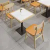 Conjunto de Mesa e Cadeiras para Refeições Rápidas em Laje de Rocha e Madeira Maciça para Lanchonetes, Restaurantes, Padarias, Lojas de Chá com Leite e Restaurantes de Hot Pot Picante; Combinação de Mesa e Cadeiras para Restaurante com Booth