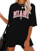Amazon Independent Station MIAMI - Camiseta holgada de cuello redondo para mujer, diseño transfronterizo europeo y americano, manga corta con letras divertidas de eBay
