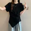Camiseta Plisada Ligeramente para Mujer Talla Grande con Cintura Irregular, Versátil de Manga Corta Ajustada Estilo Simple Camisa Base Top