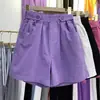 Shorts Morados de Cintura Alta Pierna Ancha Estilo Hong Kong Reductores de Edad Verano 2023 Lavables con Contenido de Algodón Estudiante Mezclilla Sueltos de Cinco Puntos Pantalones Casuales
