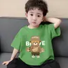 Roupa Infantil Camiseta de Manga Curta para Meninos Verão Macia Algodão Puro Estampada para Crianças Maiores Estilosa Estilo Coreano Gola Redonda Camisa de Manga Meia