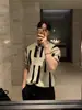 Camiseta de punto de manga corta para hombre, diseño retro americano de verano con cuello redondo, marca de moda casual de verano, top ligeramente maduro para negocios
